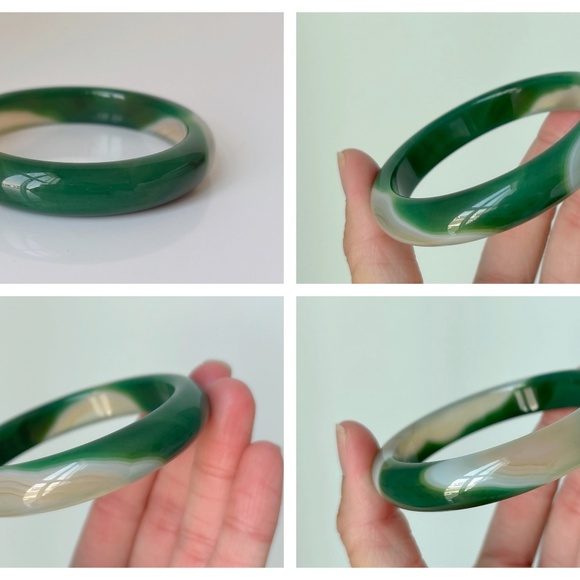 56mm Natural Green Agate Round Bangle BA123 - Picture 4 of 11